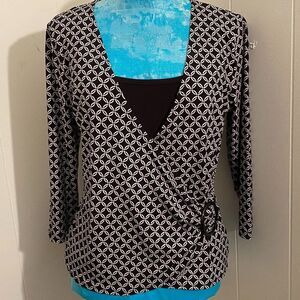 Apt 9 Petite Long Sleeve Faux Wrap Around Top Womens Size Petite Large